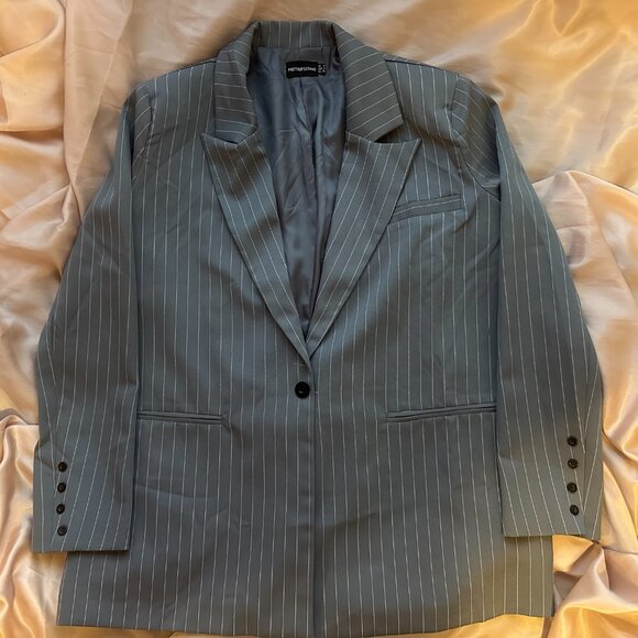 PLT Grey Pinstripe Two-Piece Suit – Oversized Blazer + Pleated Trousers - Picture 1 of 5